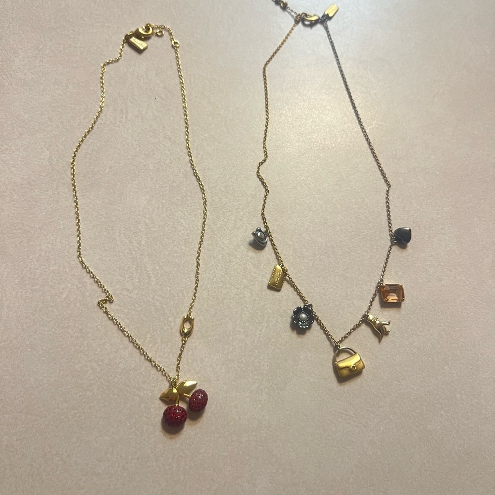 Coach Gold Cherry and Black Charm Necklace Duo